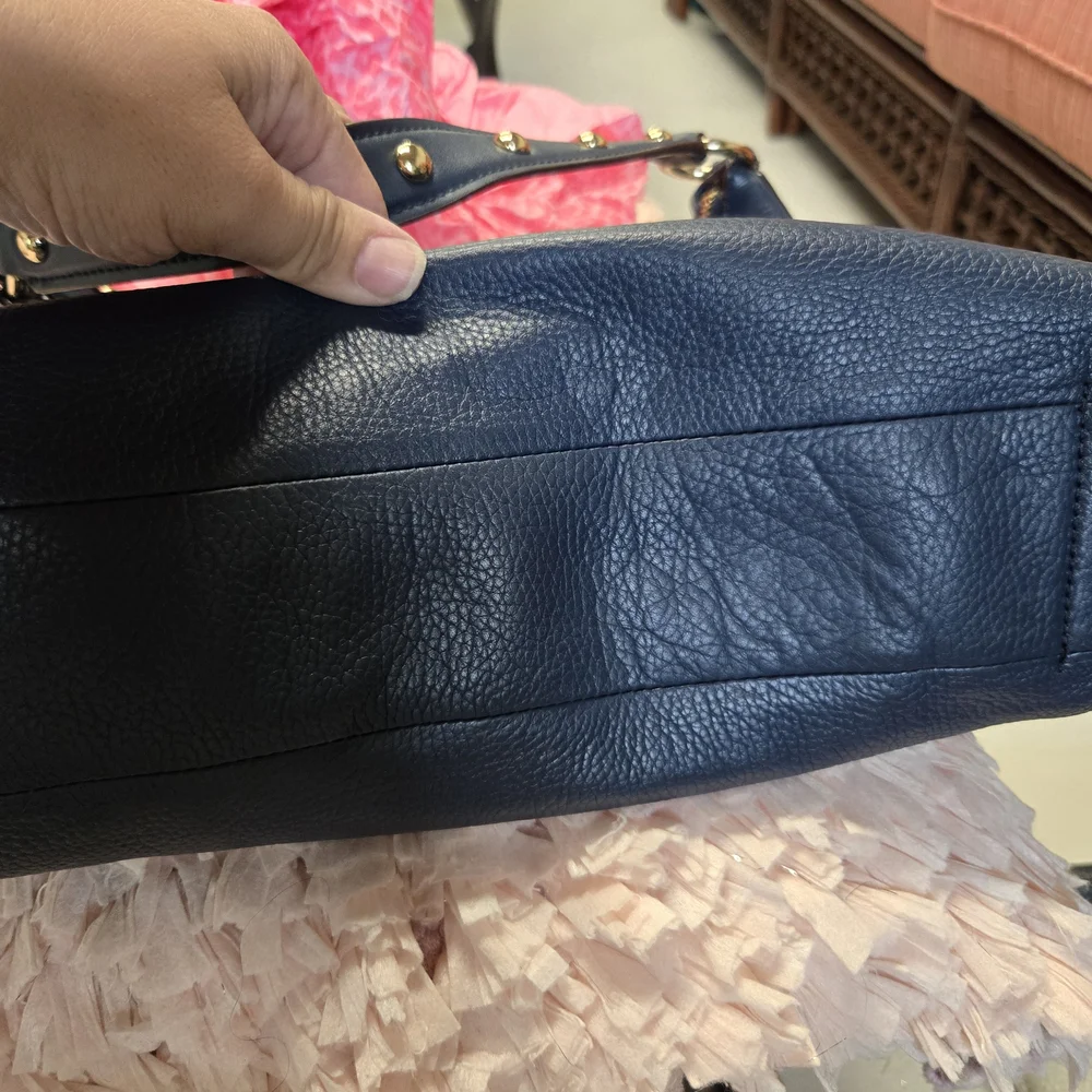 Michael Kors Navy Blue Leather Studded Shoulder Bag with Gold Hardware